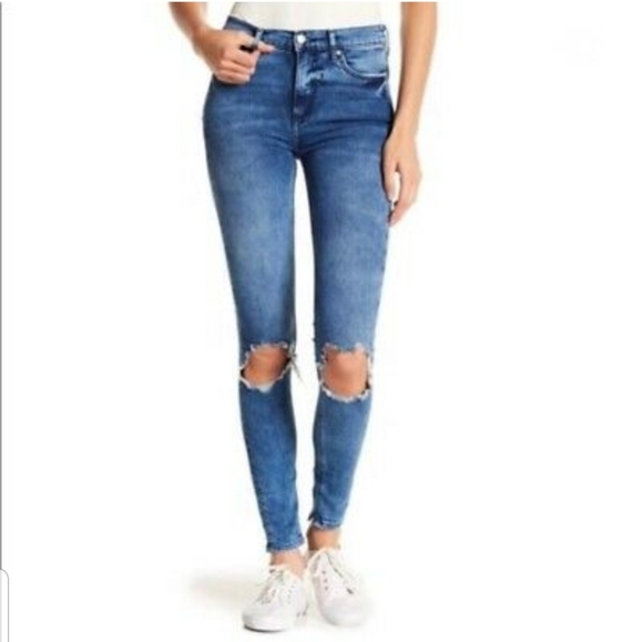 Free People Denim - FREE PEOPLE TURQUOISE  BUSTED KNEE JEANS